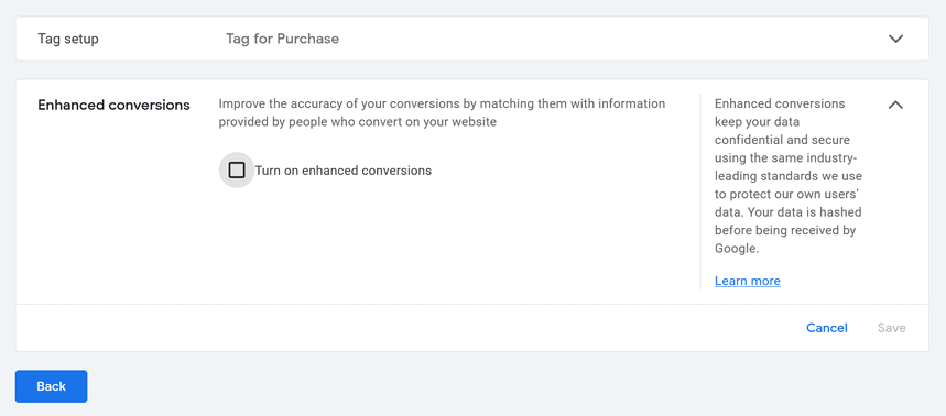 Turn on enhanced conversions 