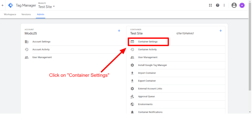 Consent Mode’ in ‘Container Settings