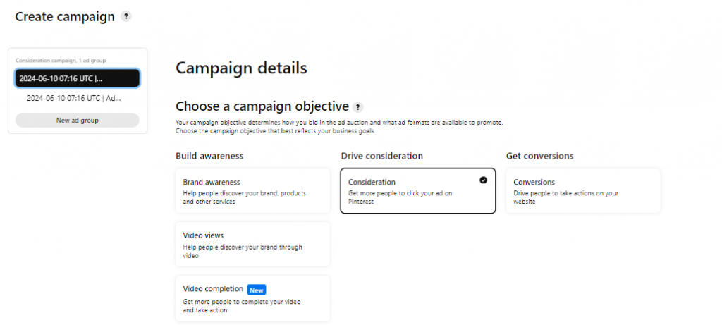 In Pinterest Choose Your Campaign's Goal Screen Short