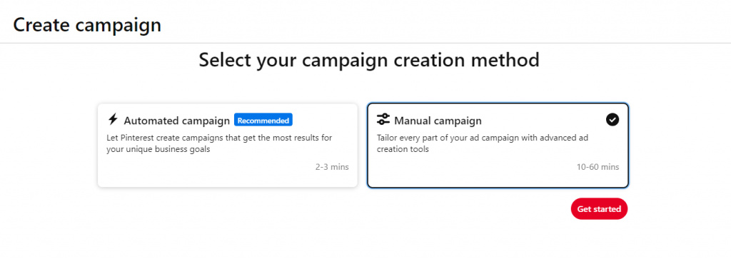 Pinterest Click the Creation Method screen short