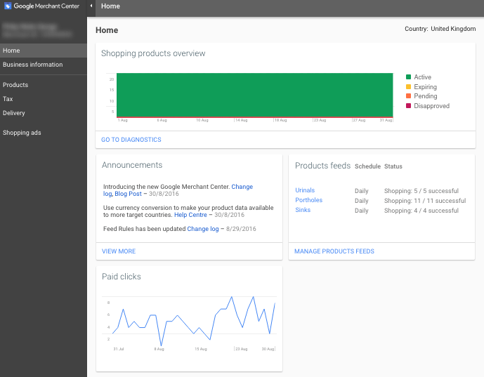 Google Merchant Center Dashboard